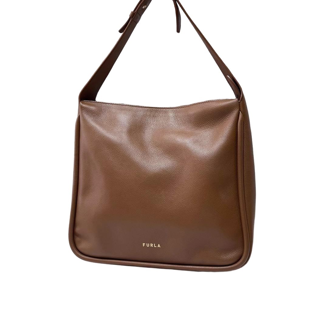 FURLA ESTER L Leather Brown Tote Bag Women's Authentic Mid-Size Hobo