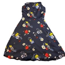 Banana Republic Navy Floral Satin Fit and Flare Dress Sleeveless Size 0