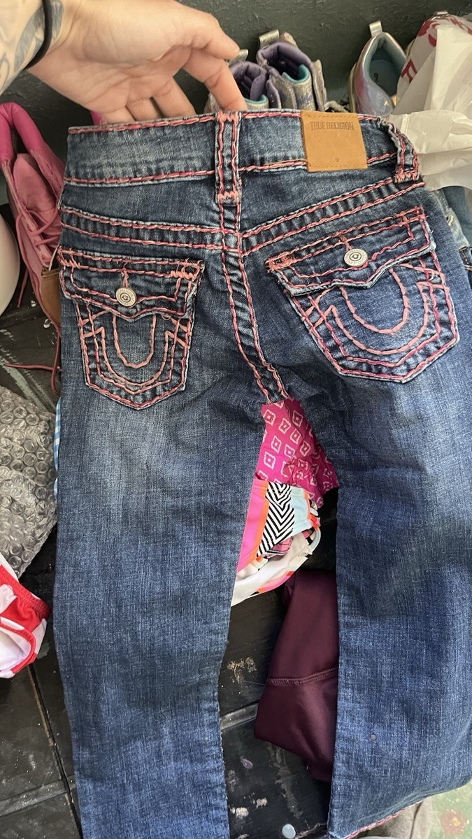 Girls Size 5 True Religion Jeans, With Pink And Burgundy