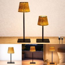 2 Pack Rattan Table Lamp Rechargeable Small Wicker Lamp Cordless Rattan Lamp