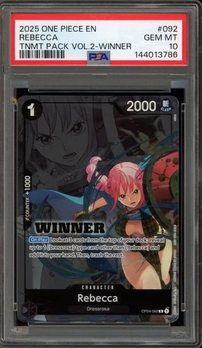 One Piece CCG Rebecca Tournament Pk. Vol. 2 Winner OP04-092 PSA 10 Gem Mint