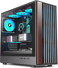 M2 PC Case - Walnut Front Pane Pre-Installed 7 PWM ARGB Fan, ATX Mid-Tower Compu
