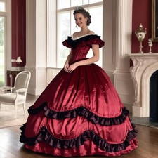 1883s Victorian Red Princess Dress Costume Vintage Gothic Vampire Wedding Gown