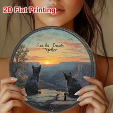 1pc Vintage Western Desert Sunset Metal Wall Art - Two Black Cats at Canyon Edge