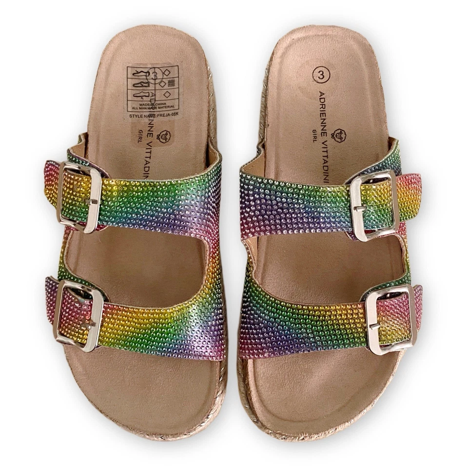 Sandálias Adrienne Vittadini meninas 3 fivelas duplas arco-íris strass espadrille - Imagem 2 de 4