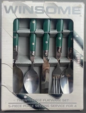 Vintage 20 Pc Winsome Colours Hunter Green Stainless Flatware
