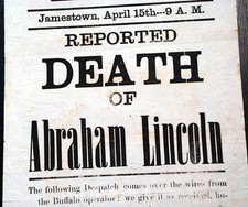 Terrific ABRAHAM LINCOLN Assassination 1st Edition 1865 BROADSIDE Announcement 