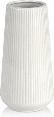 White Ceramic Vase for Flowers, Tall Home Decor Vase with Ribbed Texture, Vases 