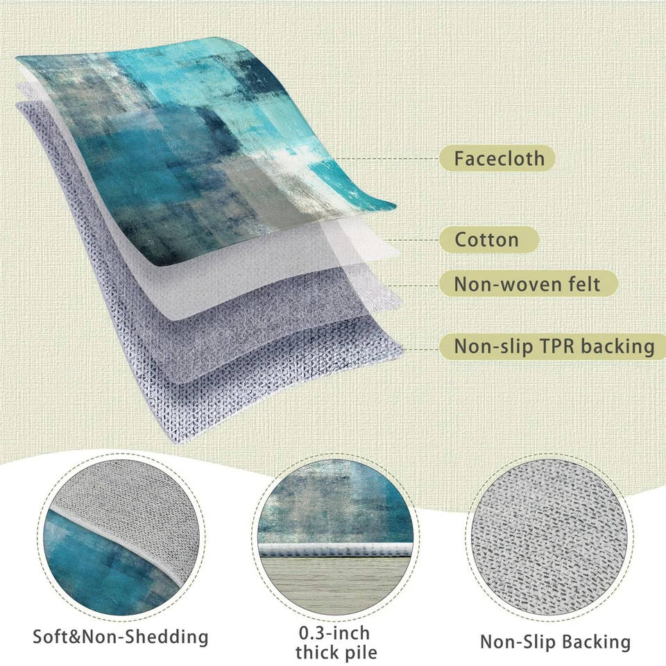 Alfombra verde azulado y gris 5x7, alfombras grandes lavables para sala de estar, ultra suave N... Foto 4 de 4