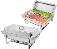 8 Qt 2 Pack Full Size Stainless Steel Chafing Dishes Buffet Set for Kitchen Home