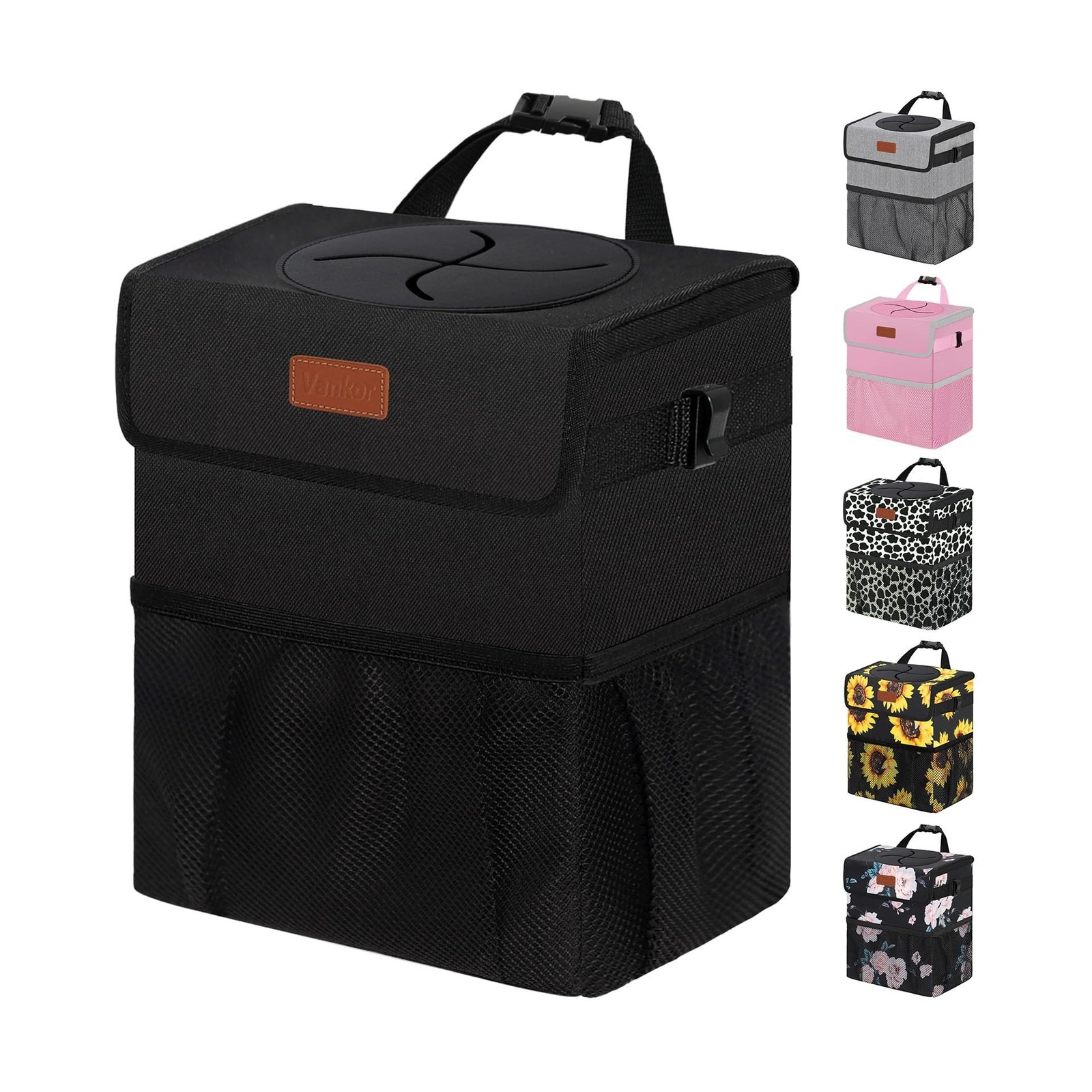 Hanging Car Trash Can with Lid for Back Seat Auto Accessories for Women Men-image