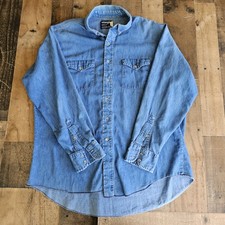 VTG Wrangler Cowboy Cut X-long Tails Blue Denim Button Up Shirt 17.5-35 Regular
