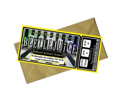 Beetlejuice das Musical personalisiertes Überraschungsgeschenk enthüllen Schein Theater Ticket