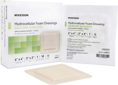 Hydrocellular Foam Dressing Silicone Adhesive Border 4 X 4'' (3 X 3'' Pad), Box of