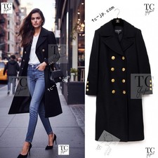  6.4K CHANEL 16PF Black Cashmere Gold Logo Button Double Long Coat 34 36 US2 4