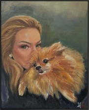Quadro Olio Su Tela/ Ritratto Donna Con Cane/ Regalo S.Valentino/ Quadro Firmato