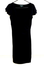 Lauren Ralph Lauren Faux Wrap Ruched Midi Dress Women's Size 8 Black S/S LBD
