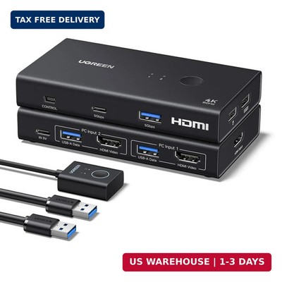 UGREEN HDMI KVM Switch 1 Monitor 2 Computers, 4K@60Hz with 4 USB 3.0 Ports KVM S