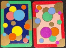 2 SWAP PLAYING CARDS - VINTAGE ENGLISH DECO COLOURFUL SHAPES CIRCLES 