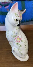 Vtg Artmark White Floral Ceramic Cat Figurine