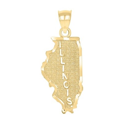 10kt Gelbgold Herren Strukturiert Illinois State Karte Charm Anhänger