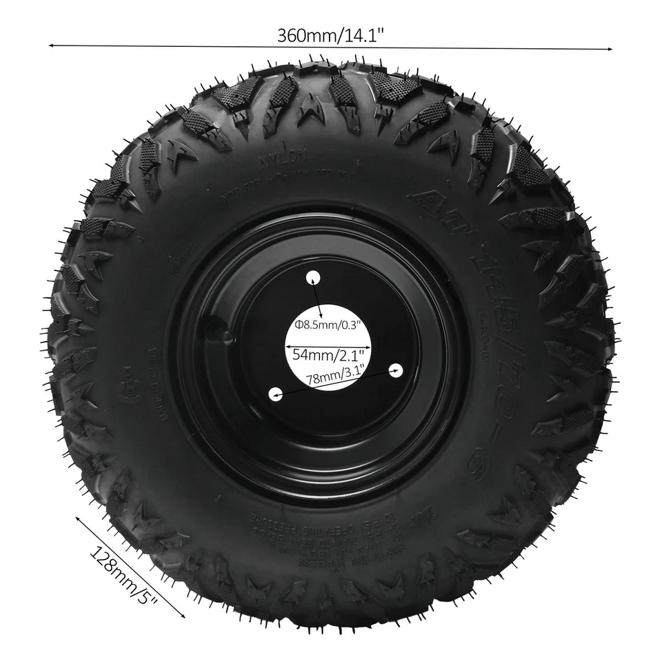 4pc 145/70-6 Front & Rear Tire Rims+Spindle Hubs For Rocket ATV Quad 70 90 110cc - Image 2 of 4