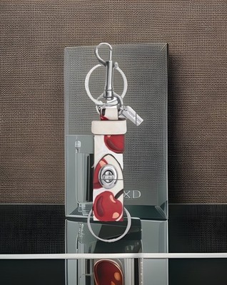  NEW COACH Trigger Snap Cherry Print Charm Keychain Valet Red White CZ088