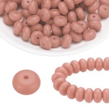 110Pcs Silicone Beads 14mm Lentil Rubber Focal Beads Bulk, Soft Pink