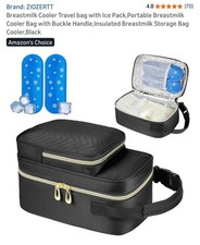 ZIOZERTT Breastmilk Cooler Travel Bag w/ Ice Packs Insulated Storage Black