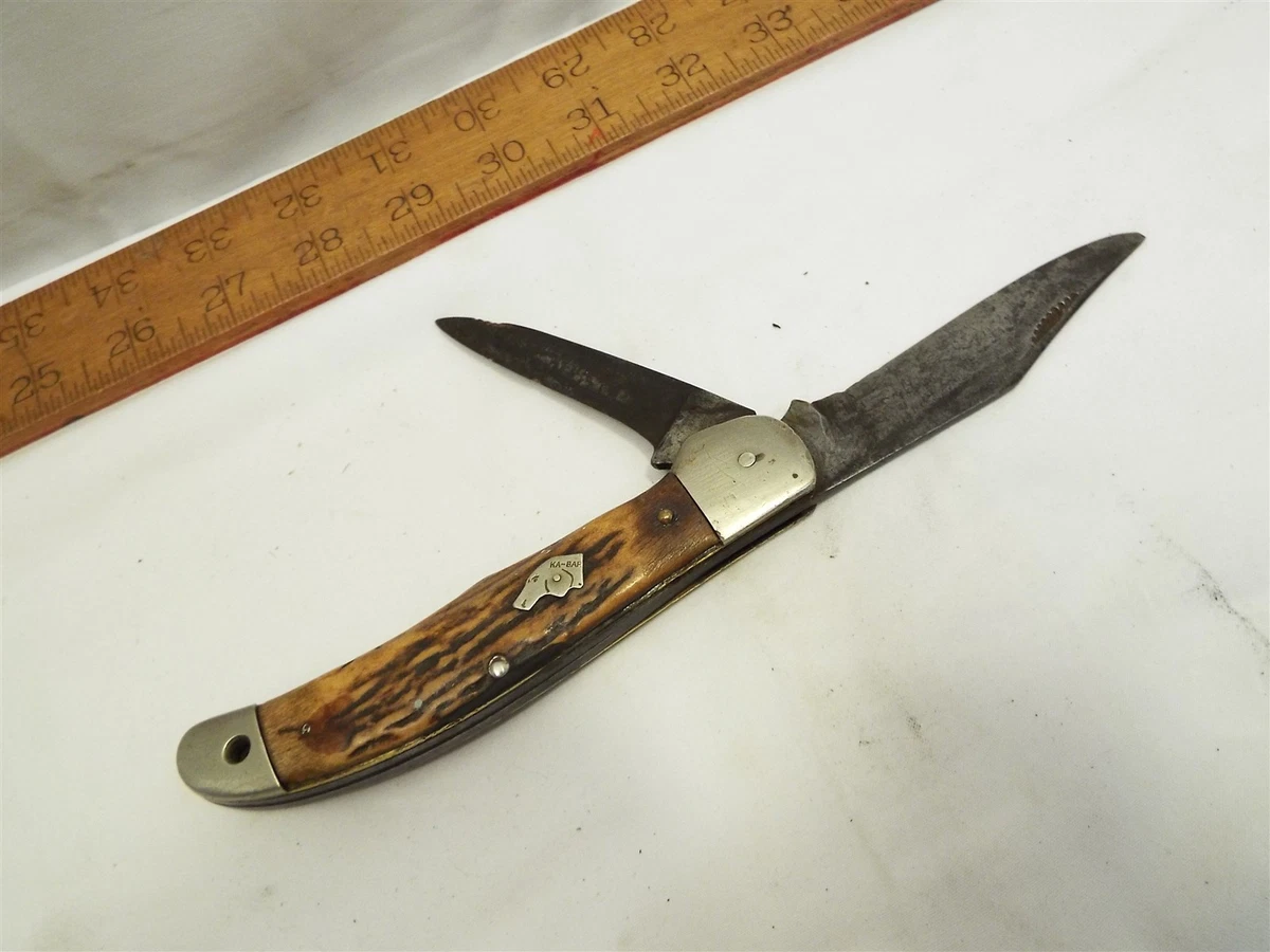 KA-BAR Bone Handle Collectible Vintage Folding Knives 2 Blades for