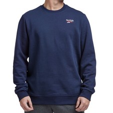 REEBOK Identity Small Logo Fleece Pullover Sweatshirt sz M Medium Navy Blue