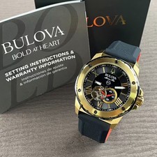 Bulova Marine Star 98A272 Men's Automatic Watch Black Rubber Strap New With Box