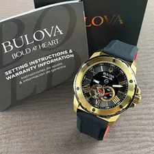Bulova Marine Star 98A272 Men's Automatic Watch Black Rubber Strap New With Box
