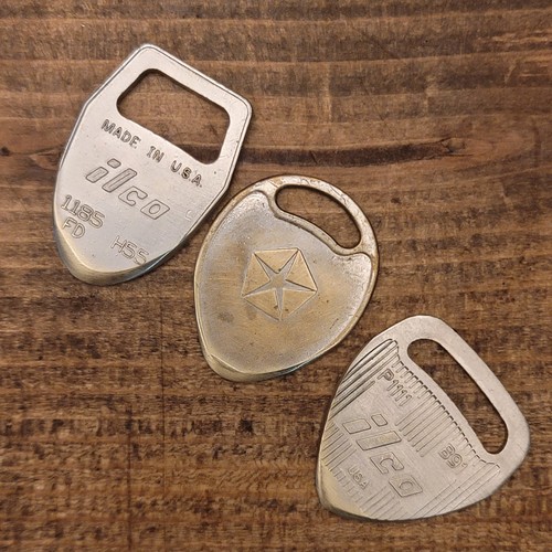 Lot of 3 Custom Guitar Picks - Metal (Nickle/Brass) - Made from VTG Car Keys