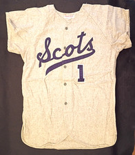 CIRCA 1960s MACALESTER COLLEGE GRAY FLANNEL BUTTON DOWN BASEBALL JERSEY SIZE 38