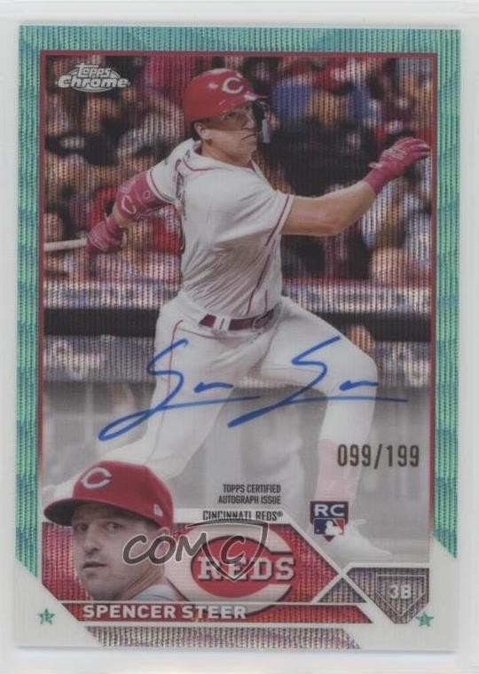 2023 Topps Chrome Rookie Aqua Wave Refractor /199 Spencer Steer #RA-SS Auto 5h0