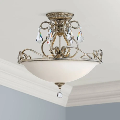 Crystorama Ashton 16 1/2" Silver Scrolls and Crystal Ceiling Light - Picture 1 of 6