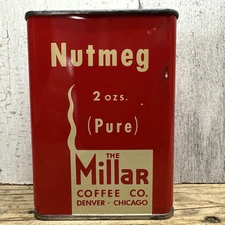 Vintage Millars Coffee Co Spice Tin Nutmeg Advertising Chicago Denver