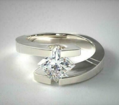 2.00 CT Princess Cut Moissanite Tension Set Solid 14k White Gold Engagement Ring