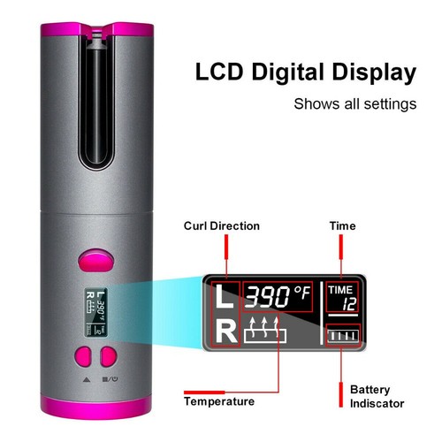 Automatic Hair Curler Curling Iron Wireless Ceramic USB Rechargeable With LED - Picture 2 of 10