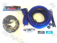 Oversized 4 Ga OFC AWG Amp Kit Twisted RCA BLUE Black Complete Sky High Car