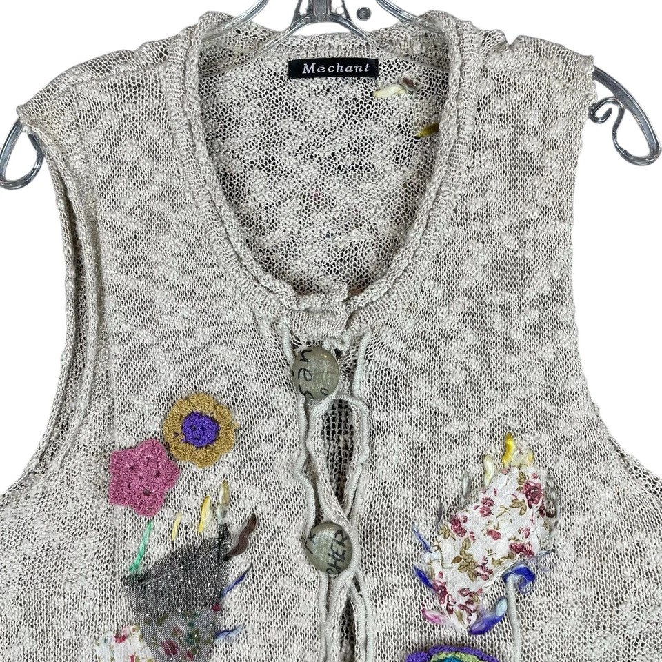 Cárdigan Mechant Boho Hippie Mujer M Floral Cuello en V Adornado Asimétrico Foto 3 de 4