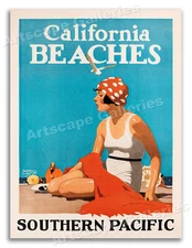 1920s California Beaches - Vintage Travel Style Poster - 18x24