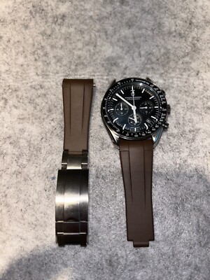 20mm BROWN Vulcanized caoutchouc rubber Strap Omega Speedmaster Deployment