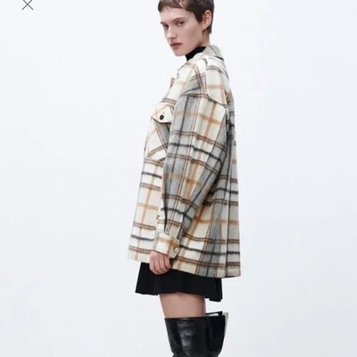 Veste surchemise femme neuve Zara laine mélangée à carreaux taille