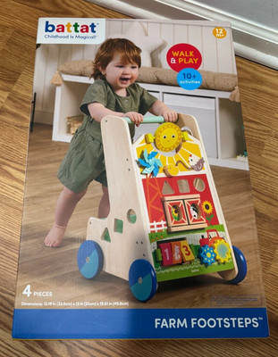 Battat Farm Footsteps Wooden Activity Walker 19.61 in with 3 Shapes,Toddler Toys
