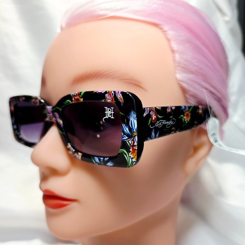 New Original ED HARDY Sunglasses Slim Rectangle Floral Pattern EDRNFRTSBK