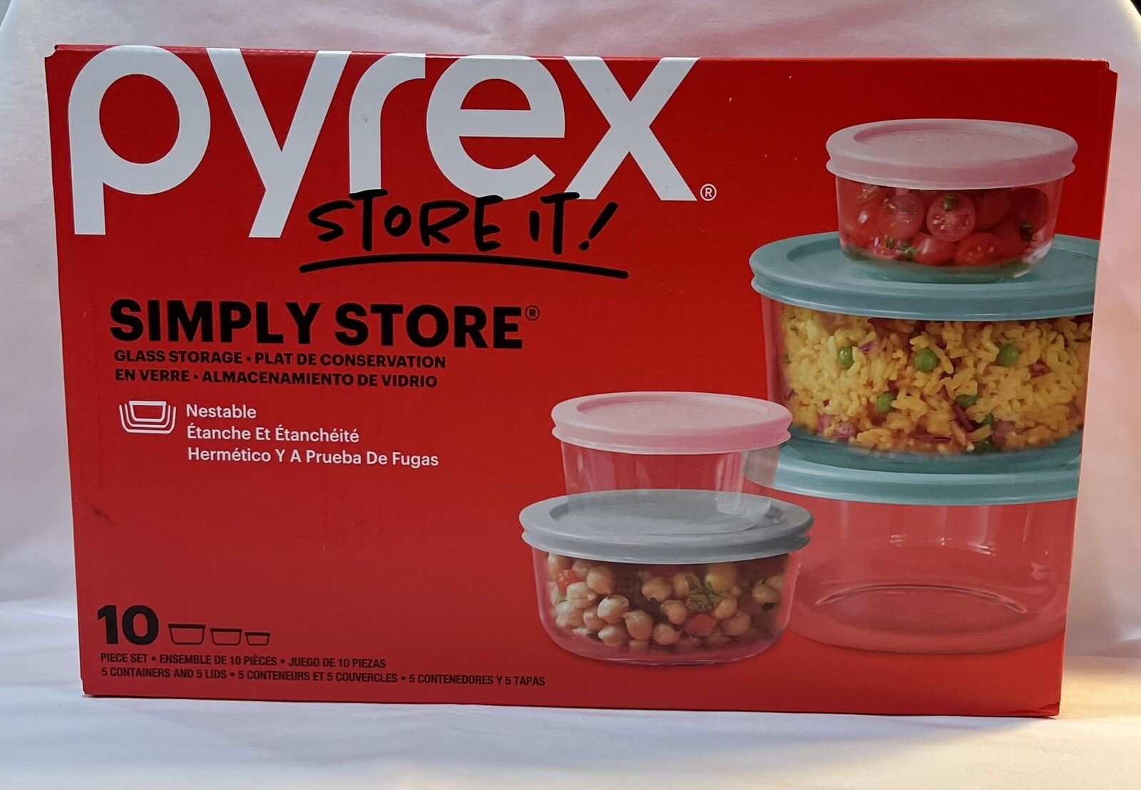 Pyrex Simply Store Glass Food Storage Containers Pink 10Piece Set USA