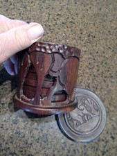 Vintage African Animal Carved Wood Coaster Set With 6 Coaster, Holder, And Lid