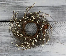 Ivory Pip Berry & Star Twig Wreath 12"